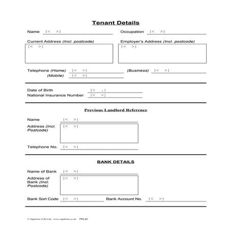 Property letting   tenant details form