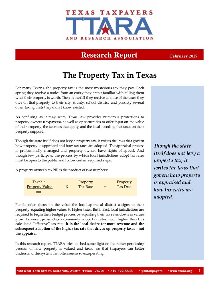 Property Tax In Texas Research Report 2018