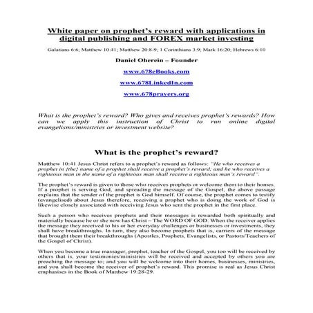 Prophet's rewards to kickstart your own $5.7billon Biblical FOREX fund