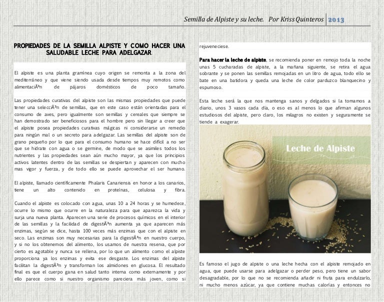 Propiedades De La Semilla De Alpiste Y Cómo Hacer Una Saludable Leche