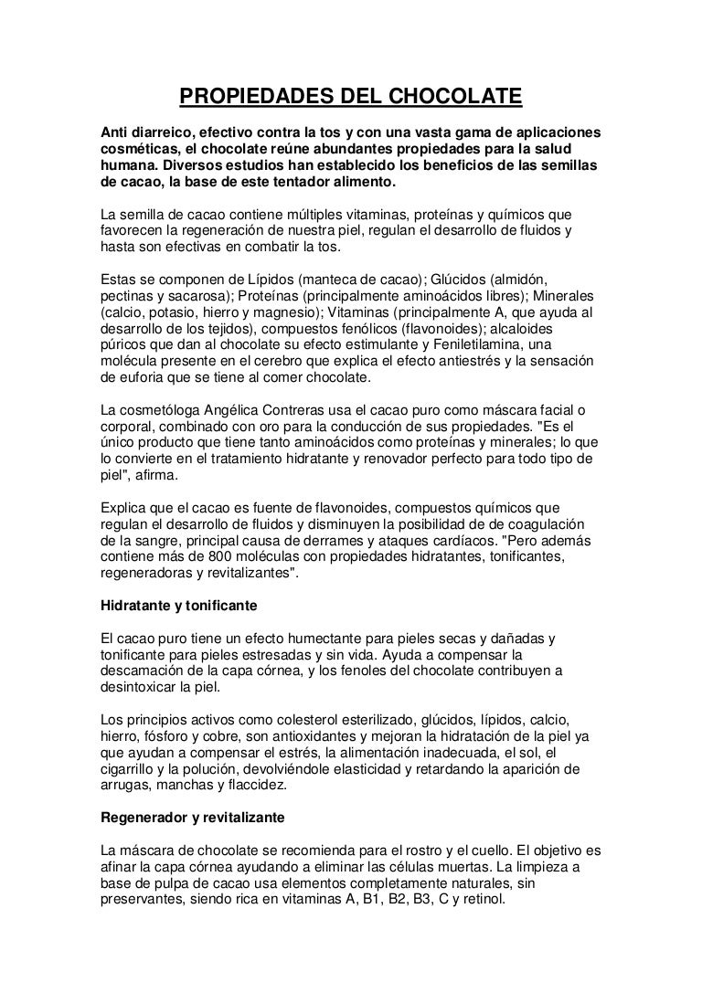 propiedades chocolate puro