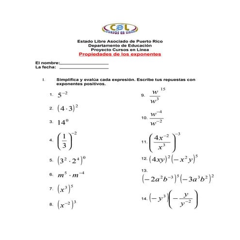 Tarea #2: Propiedades de los exponentes