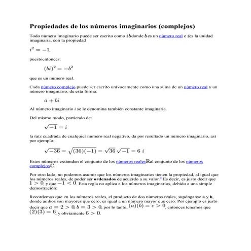 Propiedades de los números imaginarios