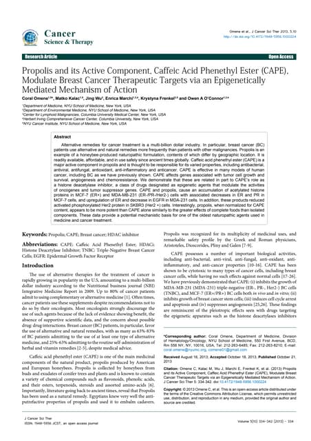 Propolis with CAPE Modulates Breast...