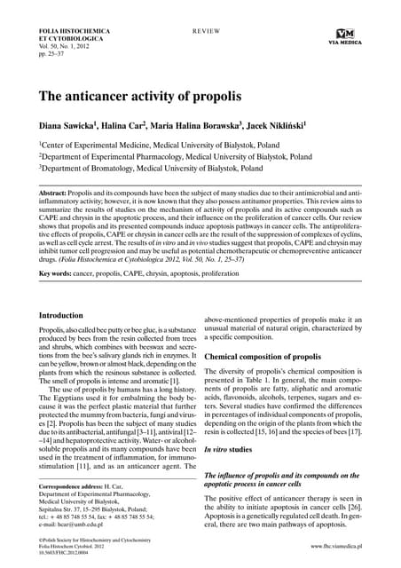Propolis Anticancer Activity Reviewed