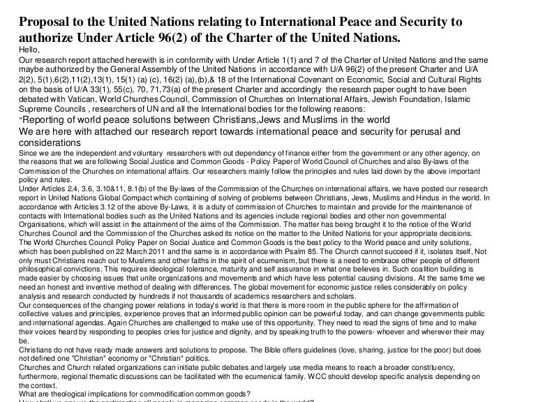 Proposal to the United Nations relating to International Peace and Se…