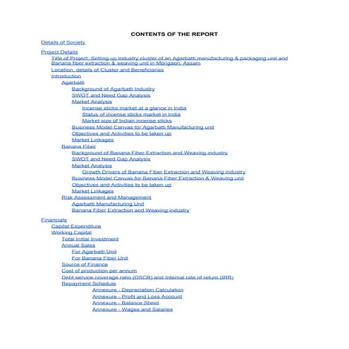 DPR and status report on manufacturing of Agarbatti & Banana Fiber extraction...