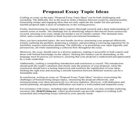 Proposal Essay Topic Ideas | PDF