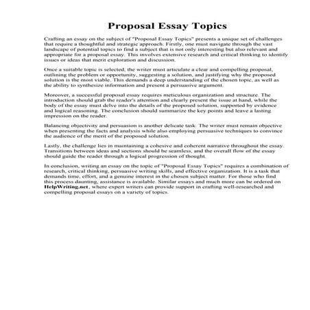 Proposal Essay Topics. Proposal Essay Ideas Examples - Top 115 Proposal ...