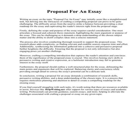 Proposal For An Essay. Johnson University