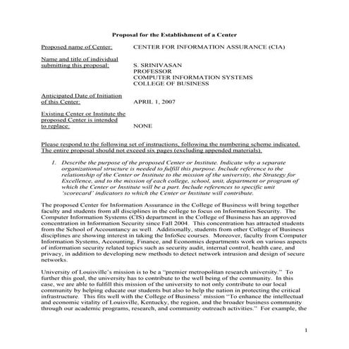 Proposal for center for information assurance | PDF