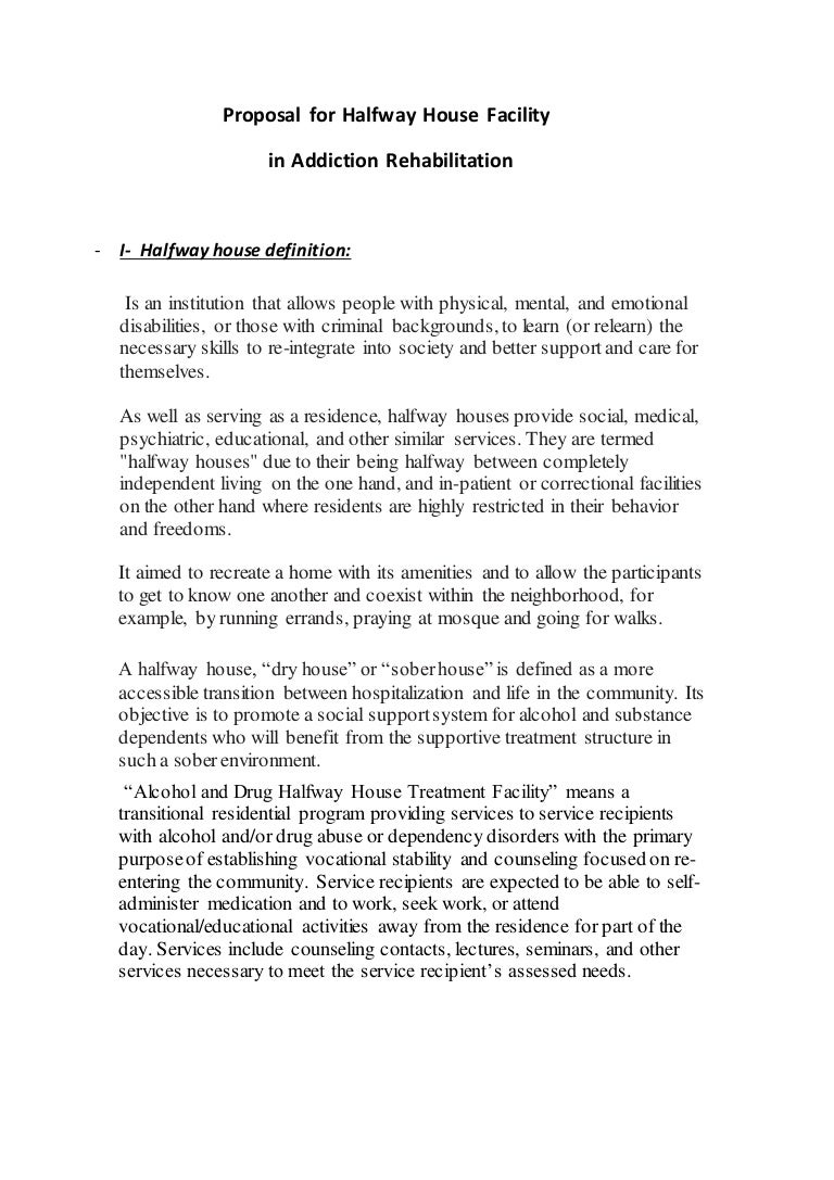 Proposal for Halfway House Facility in Addiction Rehabilitation