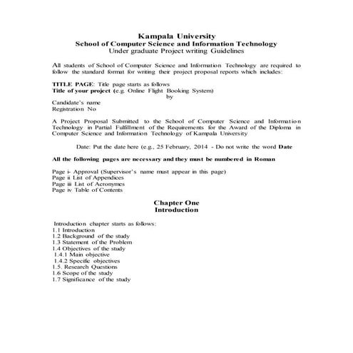 Project format of kampala university for computer science | DOCX
