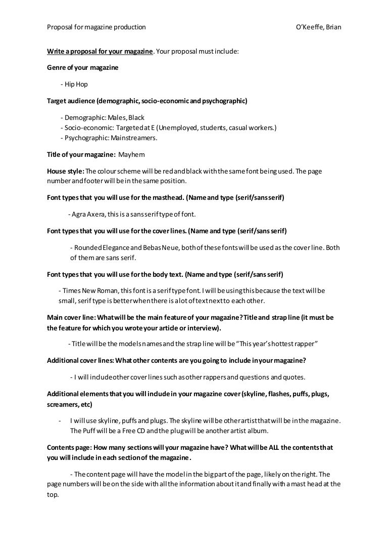 Proposal for your magazine production