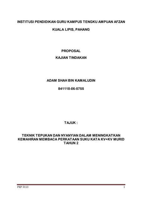Contoh Laporan Kajian Tindakan Pemulihan