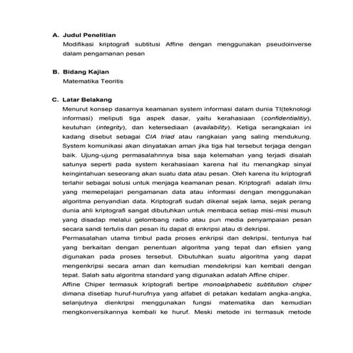 Kriptografi Affine dengan Pseudoinvers