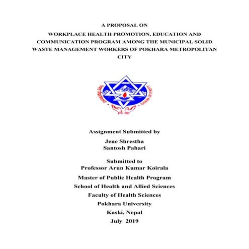 A PROPOSAL ON WORKPLACE HEALTH PROMOTION, EDUCATION AND COMMUNICATION PROGRAM...