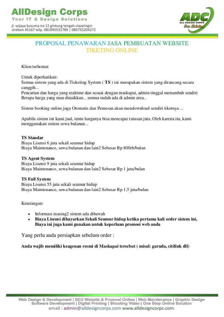Proposal penawaran jasa pembuatan website tiketing online