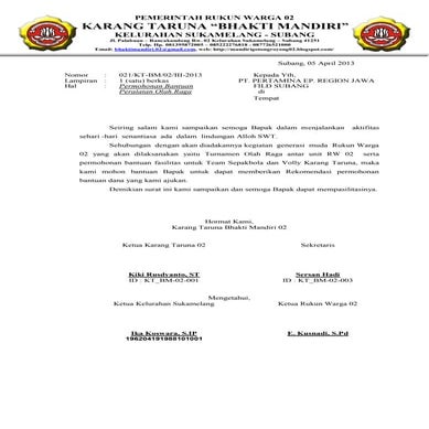 Proposal permohonan perlengkapan olahraga karang taruna bhakti mandiri