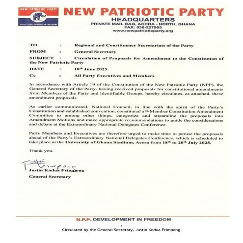 Proposals for amendments to the NPP Constitution