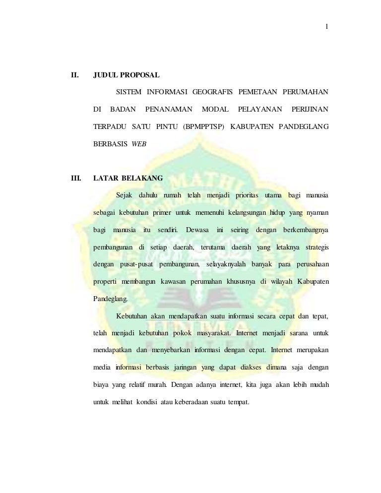 Proposal Sistem Informasi Geografis Pemetaan Perumahan Di Badan Penan
