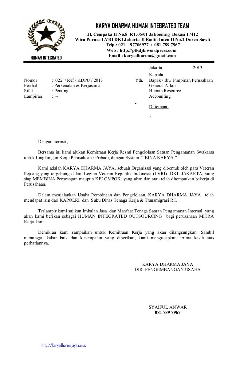 Contoh Surat Penawaran Kerjasama Jasa Outsourcing Nusagates