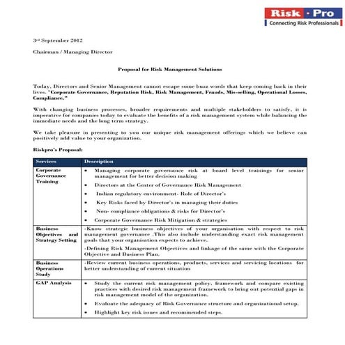 Proposal To Chairman For Risk Management Services