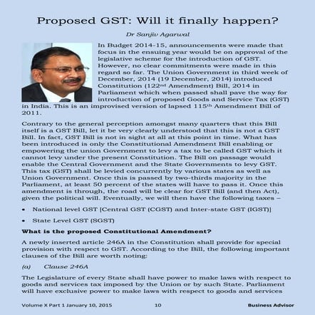 Proposed GST - Will it finally happen? - Dr Sanjiv Agarwal