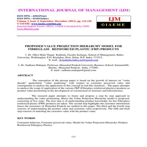Proposed value projection hierarchy model for  fibreglass   reinforced plasti...