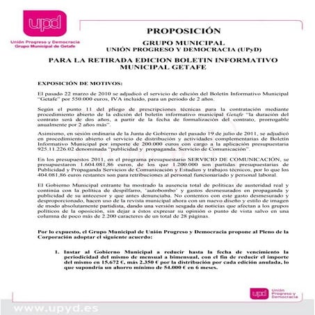 Proposición para la supresión del boletín informativo municipal