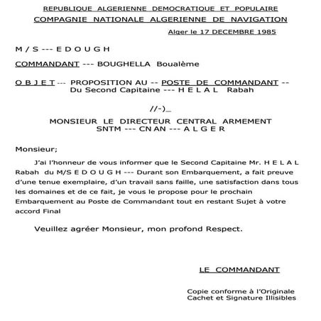 Propositions de passage    commandant