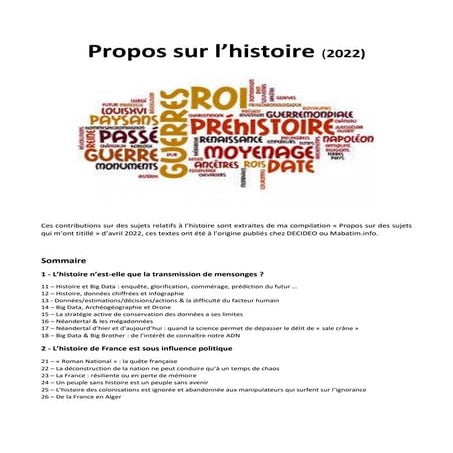 Propos sur l'histoire - compilation - 2022