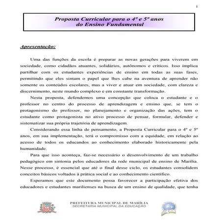Proposta curricular para o 4º e 5º ano do ensino fundamental