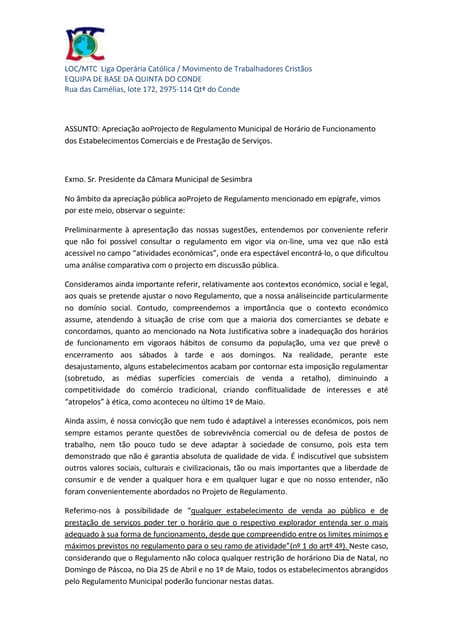 Proposta de alteração ao regulamento do horário de funcionamento dos estabelecimentos comerciais2