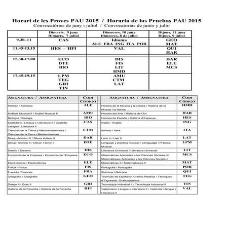 Proposta definitiva horari de les proves pau 2015