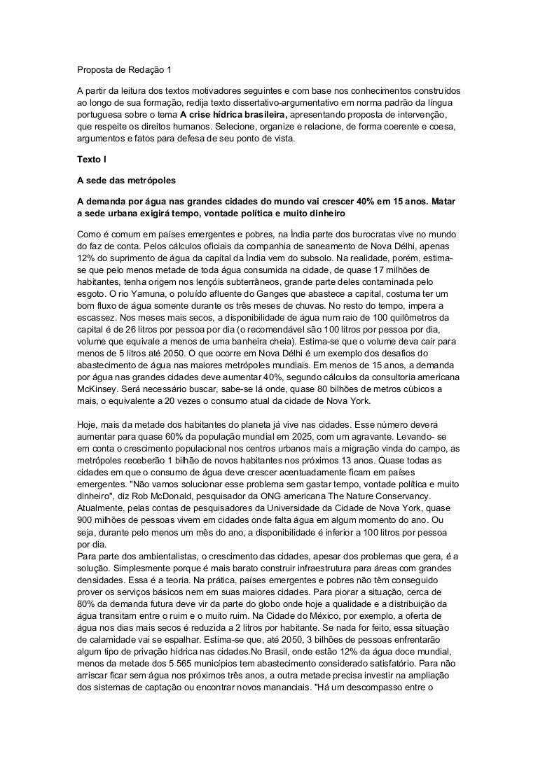 Redação Sobre A Crise Hidrica No Brasil