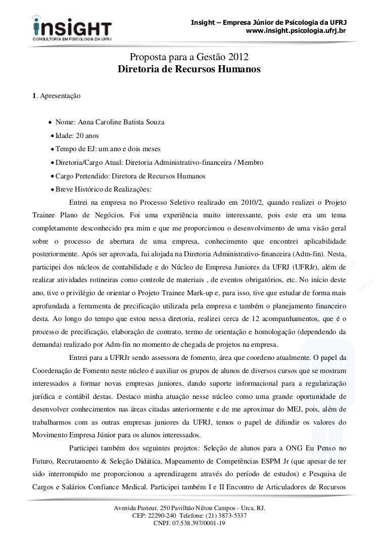 Proposta diretoria recursos humanos anna caroline souza