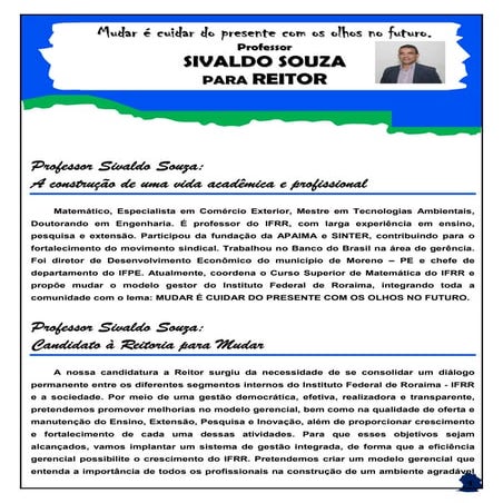 Propostas do Prof. Sivaldo para a Reitora do IFRR 2016-2020