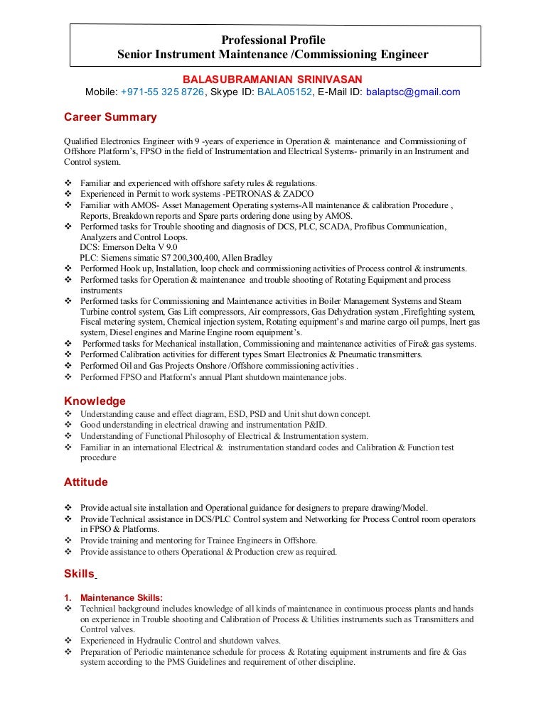 pro profile senior instrument engineer balasubramanian - Instrument Commissioning Engineer Sample Resume pro profile senior instrument engineer balasubramanian - Instrument Commissioning Engineer Sample Resume