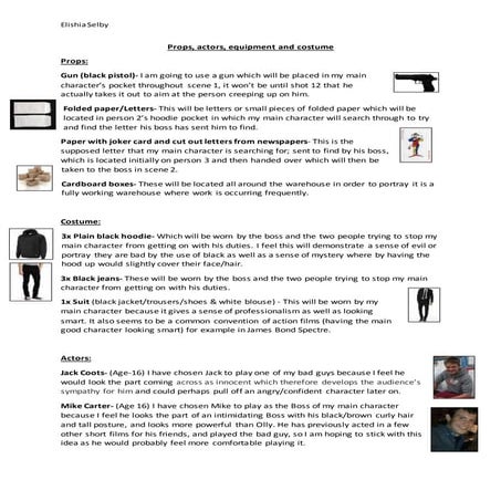 Props, actors, equipment & costume