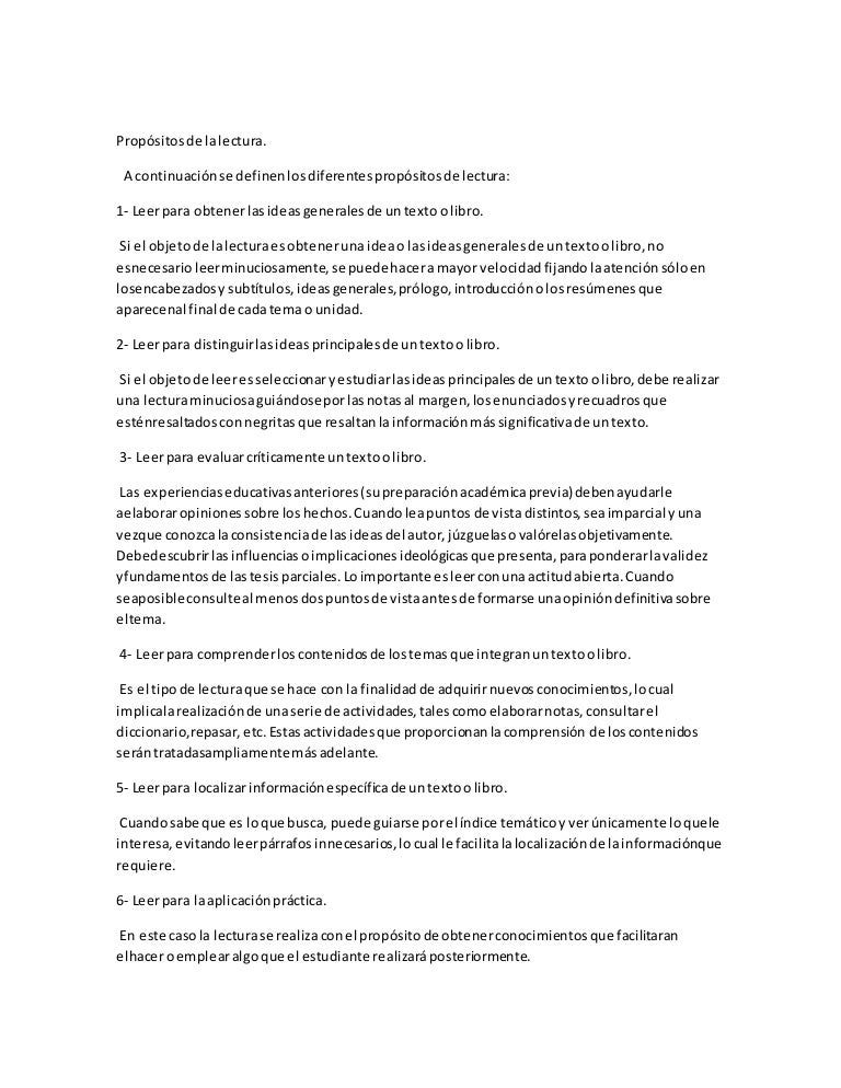 Propósitos de la lectura