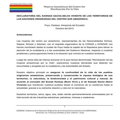 Propuesta Kawsay Sacha -  22 de octubre