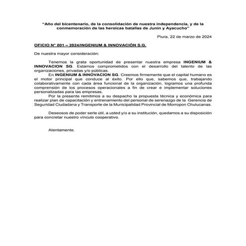 PROPUESTA CAPACITACIÓN SERENAZGO MUNICIPALIDAD DE CHULUCANAS | DOCX