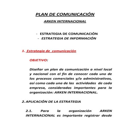 Propuesta comunicación  arken internacional