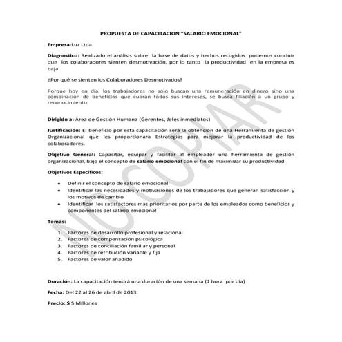 Propuesta de capacitacion | DOCX