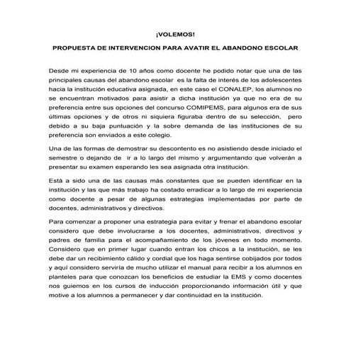 Propuesta de Intervención para el abandono escolar | PDF