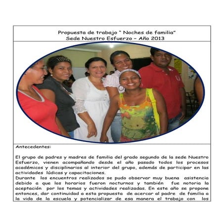 Propuesta de trabajo con padres y madres de familia