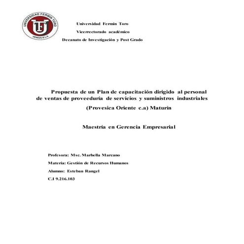Propuesta de un plan de capacitación | DOCX