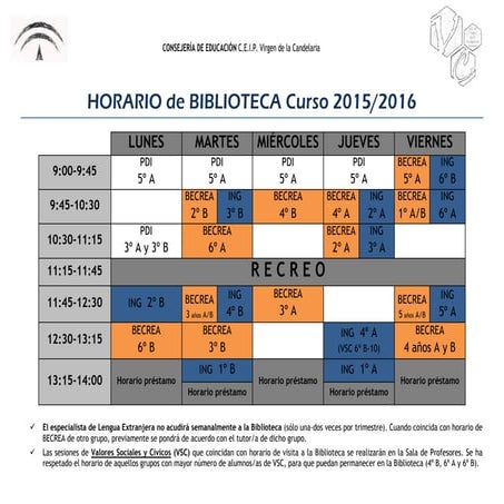 Propuesta horario de Biblioteca curso 2015-16