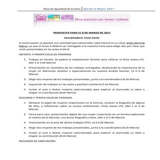 Propuesta para el 8 de marzo de 2017
